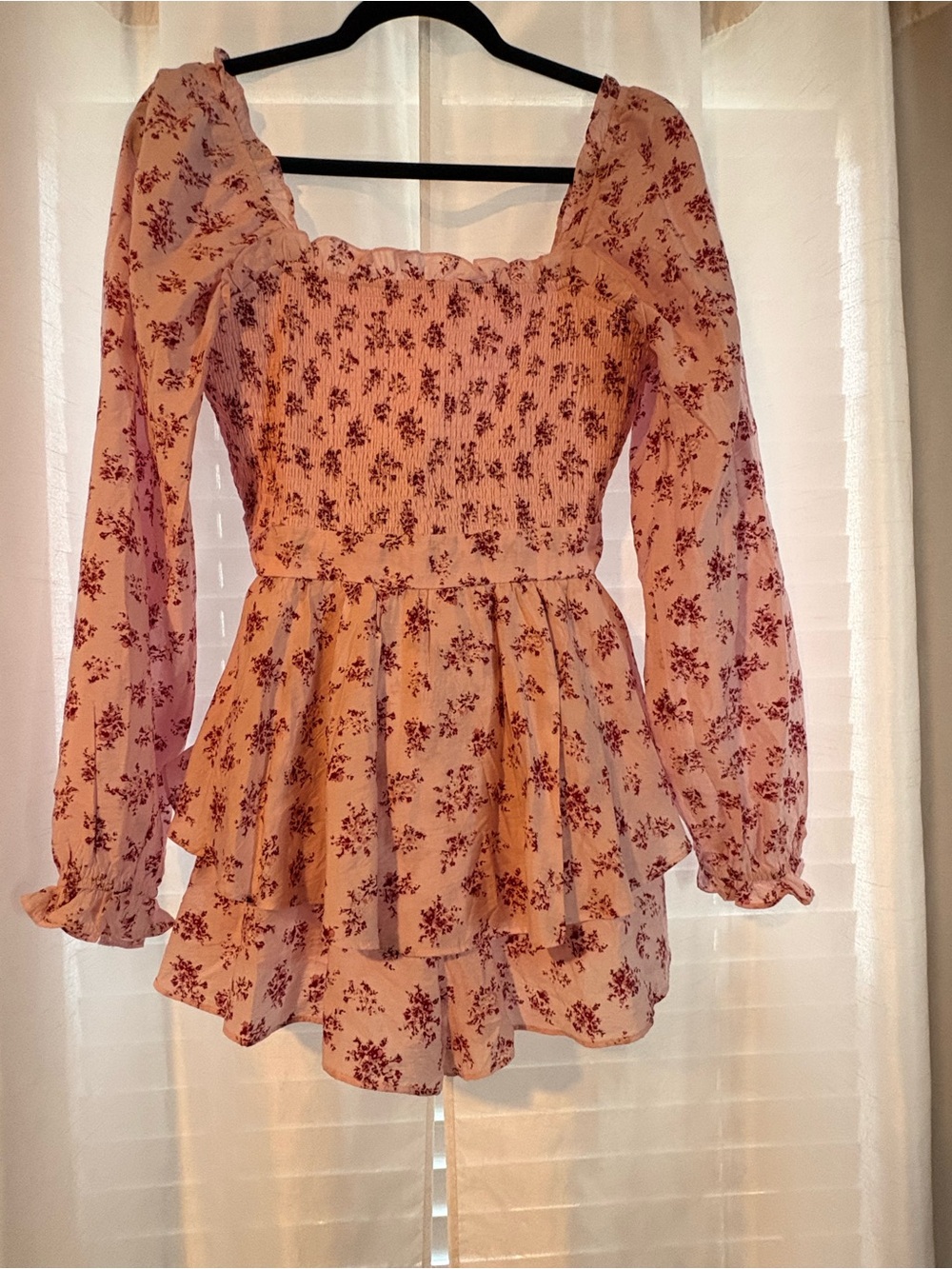 Francesca's Collections Pink Floral Smocked Romper